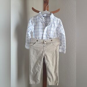 Carter's White and Blue Plaid Shirt with Tan Pants Set
